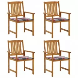 Градински столове с възглавници, 4 бр, акация масив