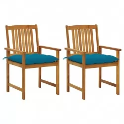 Градински столове с възглавници, 2 бр, акация масив