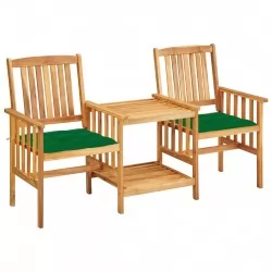 Градински столове с маса за чай и възглавници, акация масив