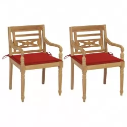 Столове Батавия 2 бр с червени възглавници тиково дърво масив