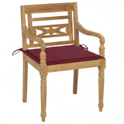 Столове Батавия 2 бр с виненочервени възглавници тик масив