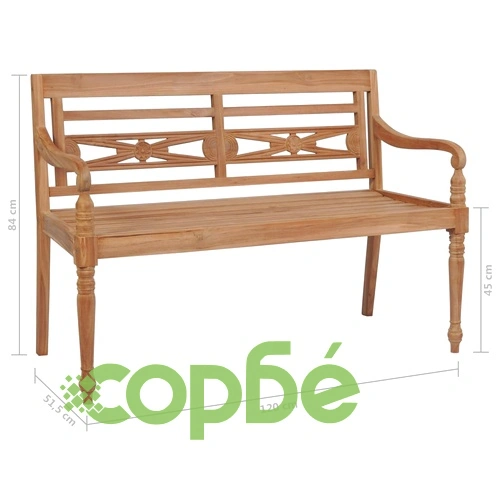 Пейка Батавия с яркозелено шалте, 120 см, тик масив ➤ топ цена ➤ sorbe.bg