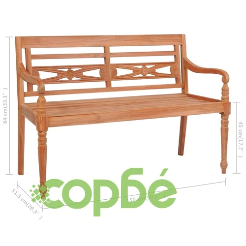 Пейка Батавия с червена възглавница, 150 см, тик масив ➤ топ цена ➤ sorbe.bg