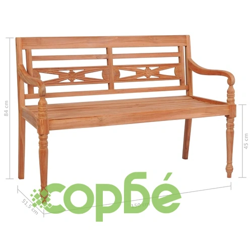 Пейка Батавия със синя възглавница, 150 см, тик масив ➤ топ цена ➤ sorbe.bg