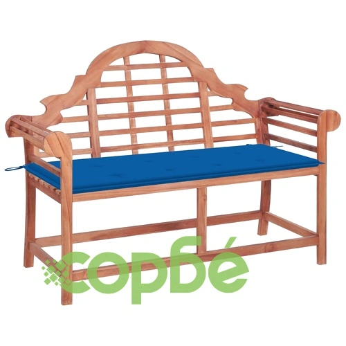 Градинска пейка с кралскосиньо шалте, 120 см, тик масив ➤ топ цена ➤ sorbe.bg
