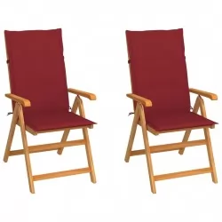 Градински столове 2 бр виненочервени възглавници тик масив