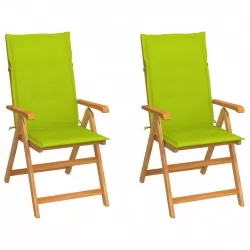 Градински столове 2 бр яркозелени възглавници тик масив