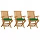 Градински столове със зелени възглавници 3 бр тик масив