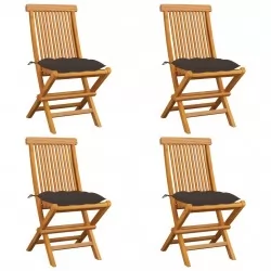 Градински столове с възглавници таупе 4 бр тиково дърво масив