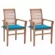 Трапезни столове 2 бр със сини възглавници тиково дърво масив