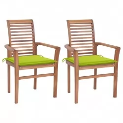 Трапезни столове 2 бр яркозелени възглавници тик масив