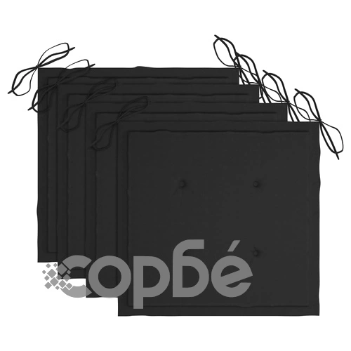 Трапезни столове, 4 бр, с черни възглавници, тик масив ➤ топ цена ➤ sorbe.bg