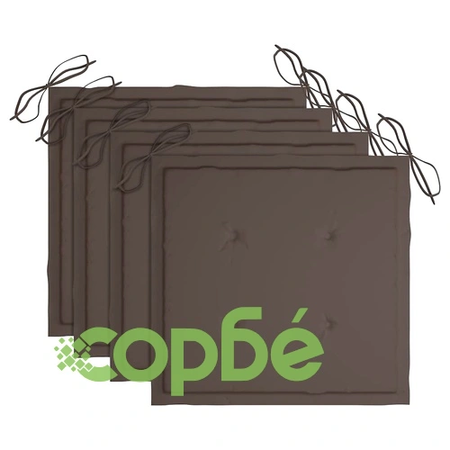 Трапезни столове, 4 бр, с възглавници таупе, тик масив ➤ топ цена ➤ sorbe.bg