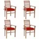 Трапезни столове, 4 бр, червени възглавници, тик масив