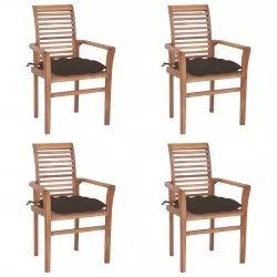 Трапезни столове, 4 бр, с възглавници таупе, тик масив