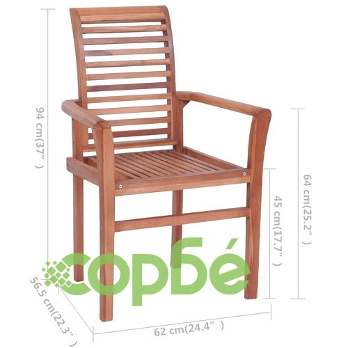 Трапезни столове, 4 бр, със сини възглавници, тик масив ➤ топ цена ➤ sorbe.bg