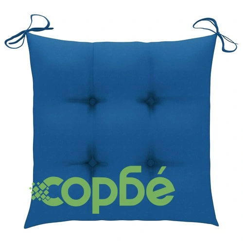 Трапезни столове, 4 бр, със сини възглавници, тик масив ➤ топ цена ➤ sorbe.bg