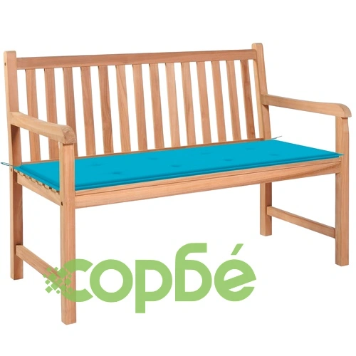 Градинска пейка със синьо шалте, 120 см, тик масив ➤ топ цена ➤ sorbe.bg