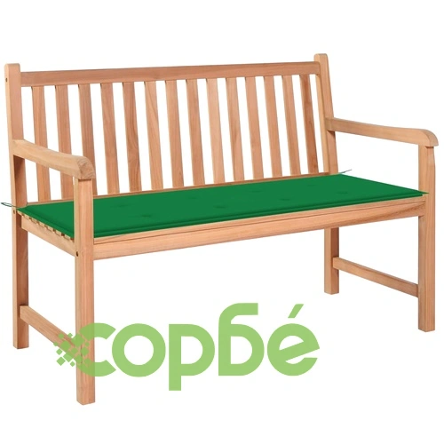 Градинска пейка със зелено шалте, 120 см, тик масив ➤ топ цена ➤ sorbe.bg