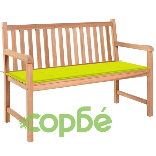 Градинска пейка с яркозелено шалте, 120 см, тик масив ➤ топ цена ➤ sorbe.bg