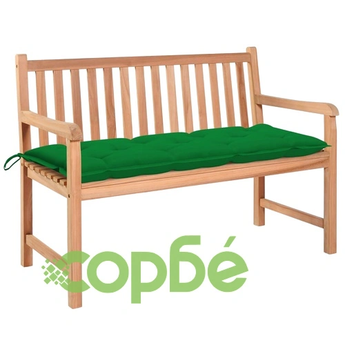 Градинска пейка със зелено шалте, 120 см, тик масив ➤ топ цена ➤ sorbe.bg