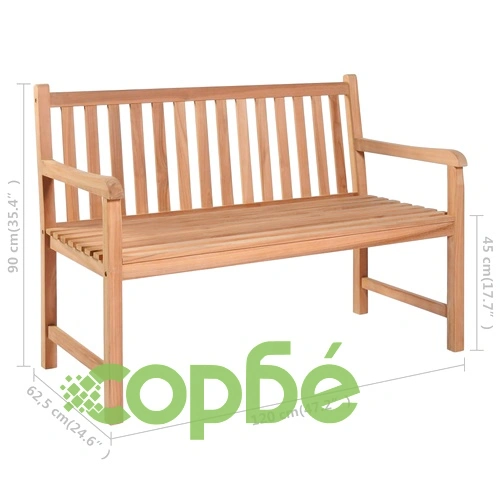 Градинска пейка със зелено шалте, 120 см, тик масив ➤ топ цена ➤ sorbe.bg