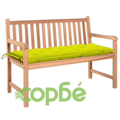 Градинска пейка с яркозелено шалте, 120 см, тик масив ➤ топ цена ➤ sorbe.bg