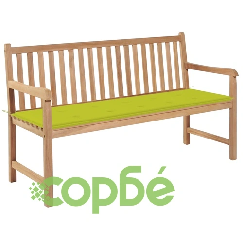 Градинска пейка с яркозелено шалте, 150 см, тик масив ➤ топ цена ➤ sorbe.bg