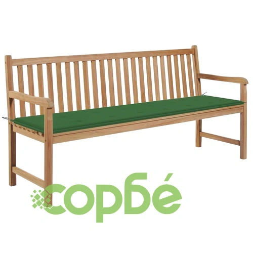 Градинска пейка със зелено шалте, 175 см, тик масив ➤ топ цена ➤ sorbe.bg