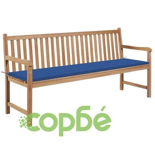 Градинска пейка с кралскосиньо шалте, 175 см, тик масив ➤ топ цена ➤ sorbe.bg