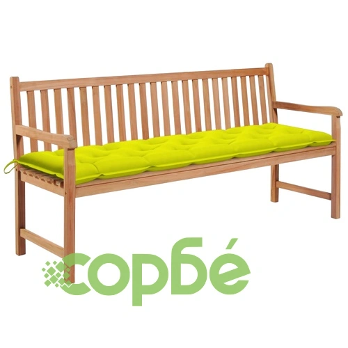 Градинска пейка с яркозелено шалте, 175 см, тик масив ➤ топ цена ➤ sorbe.bg