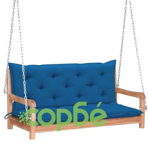Градинска люлка със синьо шалте, 120 см, тик масив ➤ топ цена ➤ sorbe.bg