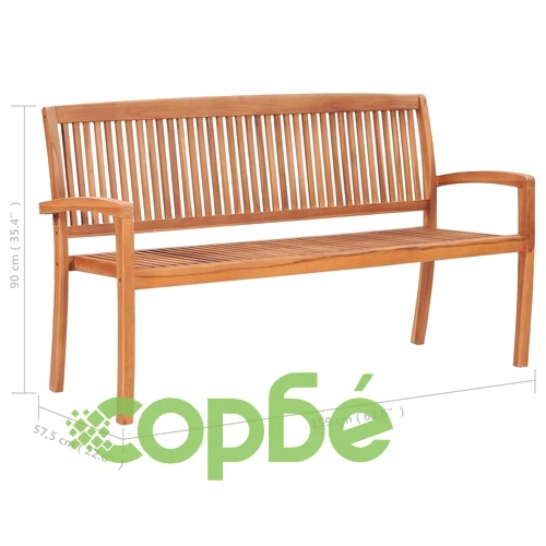 Стифираща градинска пейка с възглавница, 159 см, тик масив ➤ топ цена ➤ sorbe.bg