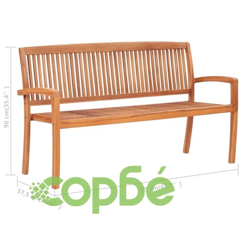Стифираща градинска пейка с възглавница, 159 см, тик масив ➤ топ цена ➤ sorbe.bg