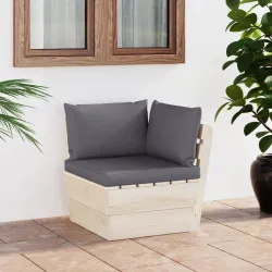 Градински палетен ъглов диван с възглавници, импрегниран смърч