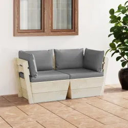 Градински 2-местен палетен диван възглавници импрегниран смърч
