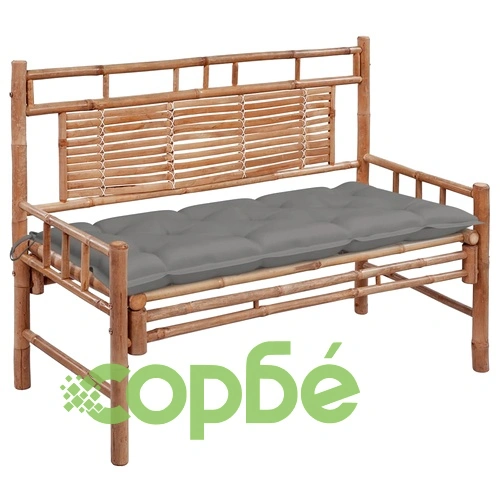 Градинска пейка с възглавница, 120 см, бамбук ➤ топ цена ➤ sorbe.bg