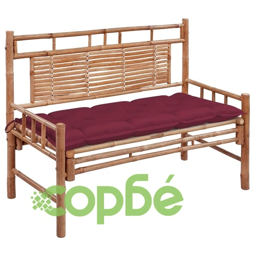 Градинска пейка с възглавница, 120 см, бамбук ➤ топ цена ➤ sorbe.bg