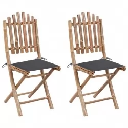 Сгъваеми градински столове, 2 бр, с възглавници, бамбук