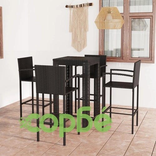 Външен бар комплект с подлакътници 5 части полиратан черен ➤ топ цена ➤ sorbe.bg