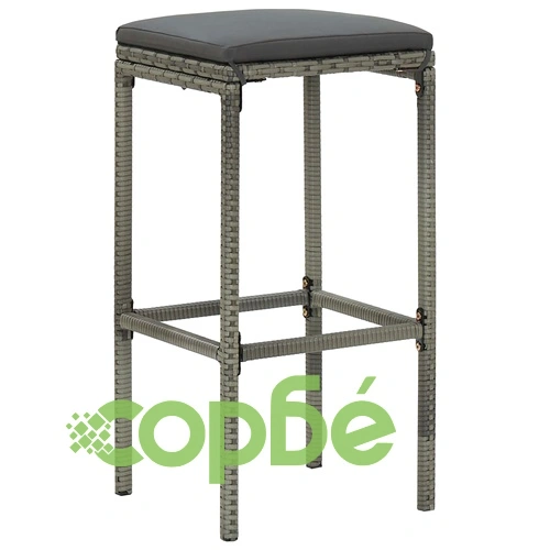 Градински бар комплект с възглавници, 3 части, полиратан, сив ➤ топ цена ➤ sorbe.bg