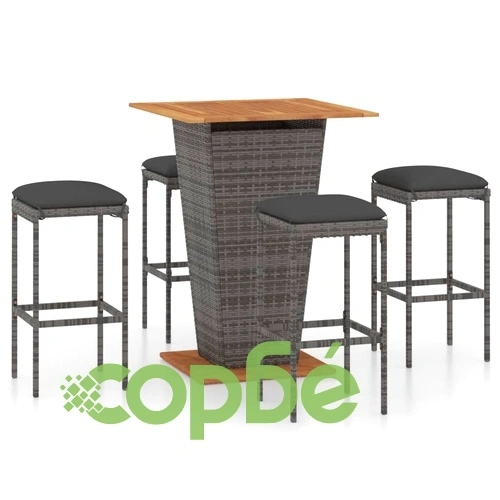 Градински бар комплект с възглавници, 5 части, полиратан, сив ➤ топ цена ➤ sorbe.bg