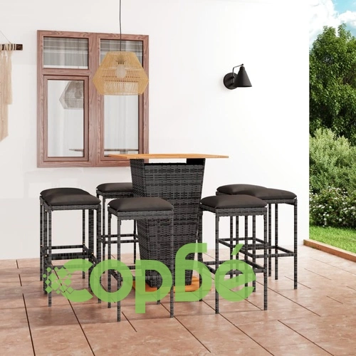 Градински бар комплект с възглавници, 9 части, полиратан, сив ➤ топ цена ➤ sorbe.bg