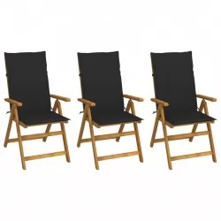 Сгъваеми градински столове с възглавници, 3 бр, акация масив