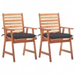 Градински трапезни столове, 2 бр, с възглавници, акация масив
