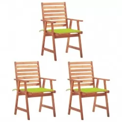 Градински трапезни столове, 3 бр, с възглавници, акация масив