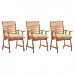 Градински трапезни столове, 3 бр, с възглавници, акация масив