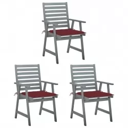 Градински трапезни столове с възглавници, 3 бр, акация масив