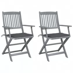 Сгъваеми градински столове, 2 бр, с възглавници, акация масив