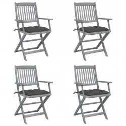Сгъваеми градински столове, 4 бр, с възглавници, акация масив